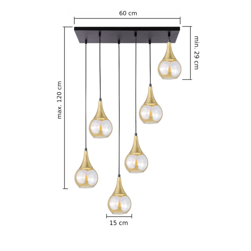 Lühter LACRIMA HONEY 6xE27/60W/230V must/kuldne/suitsune beež