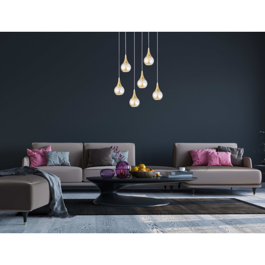 Lühter LACRIMA HONEY 6xE27/60W/230V valge/kuldne/suitsune beež