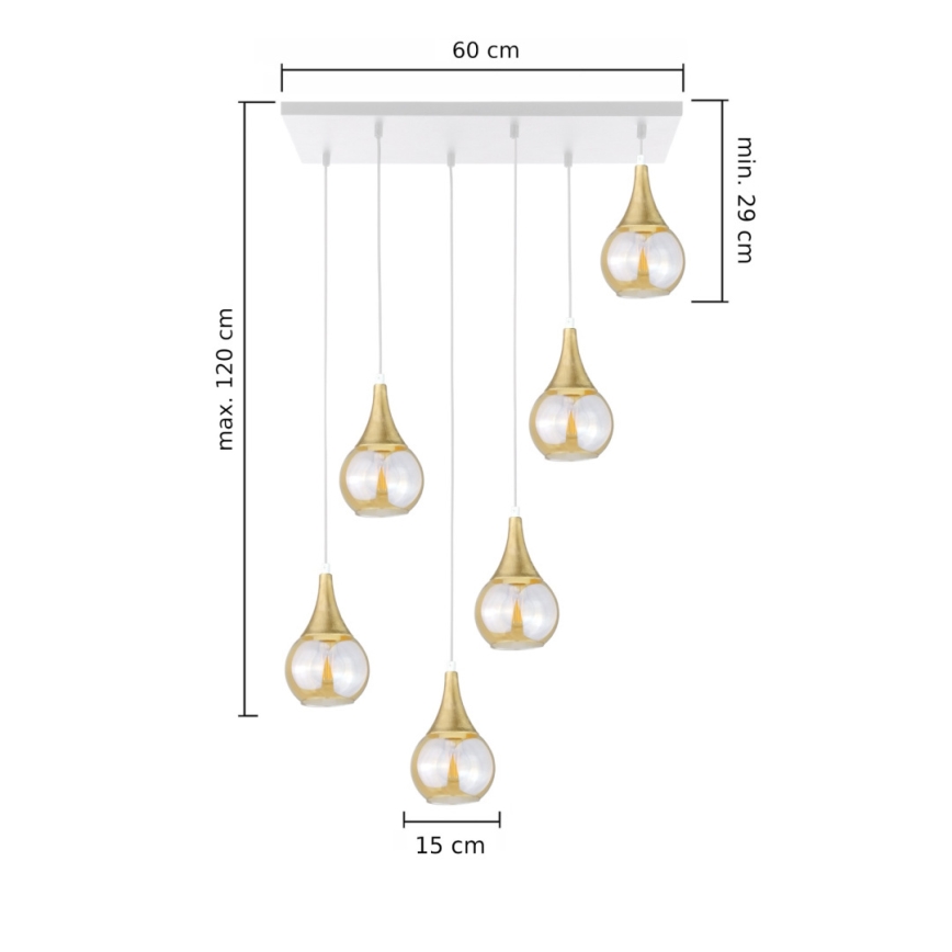 Lühter LACRIMA HONEY 6xE27/60W/230V valge/kuldne/suitsune beež