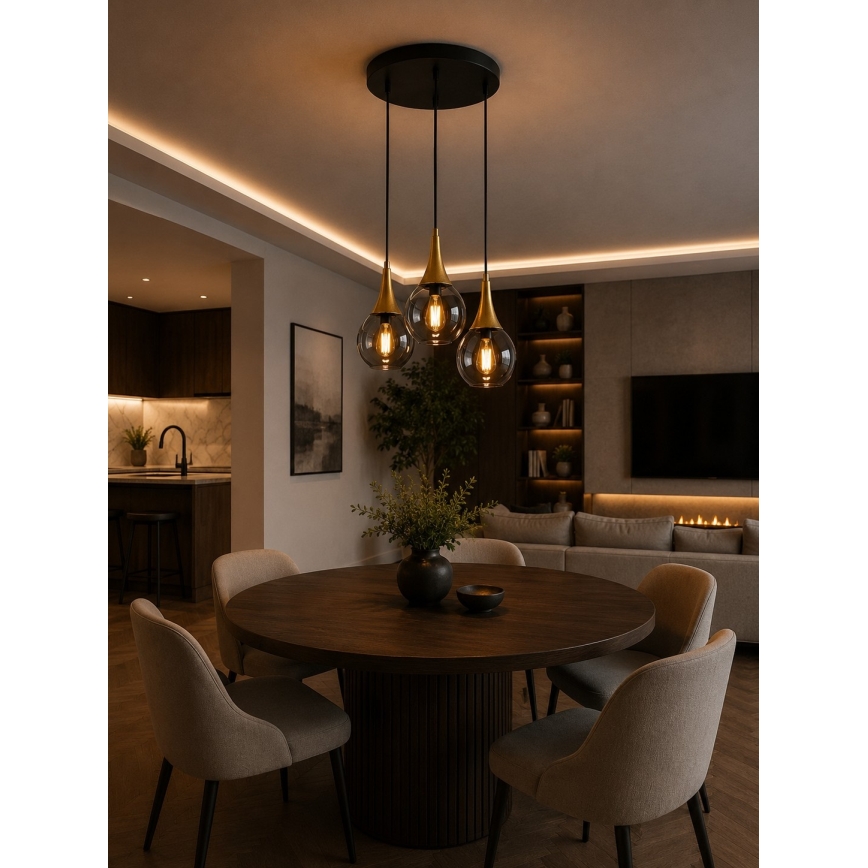 Lühter LACRIMA SMOKY 3xE27/60W/230V d. 30 cm