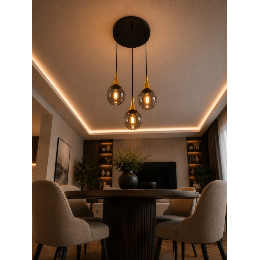 Lühter LACRIMA SMOKY 3xE27/60W/230V d. 30 cm