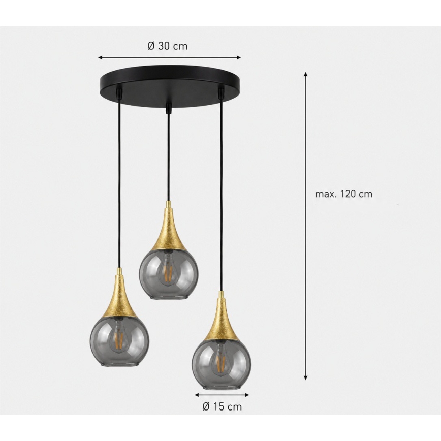 Lühter LACRIMA SMOKY 3xE27/60W/230V d. 30 cm