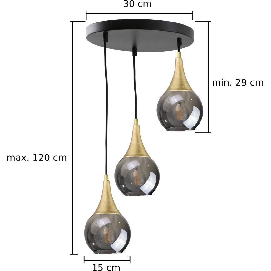 Lühter LACRIMA SMOKY 3xE27/60W/230V d. 30 cm
