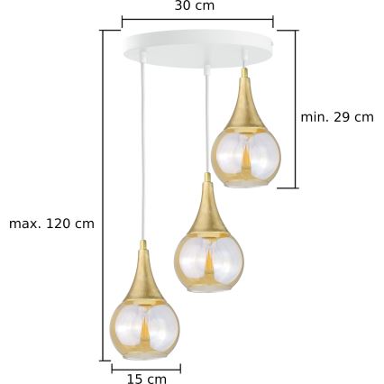 Lühter LACRIMA WHITE 3xE27/60W/230V d. 30 cm