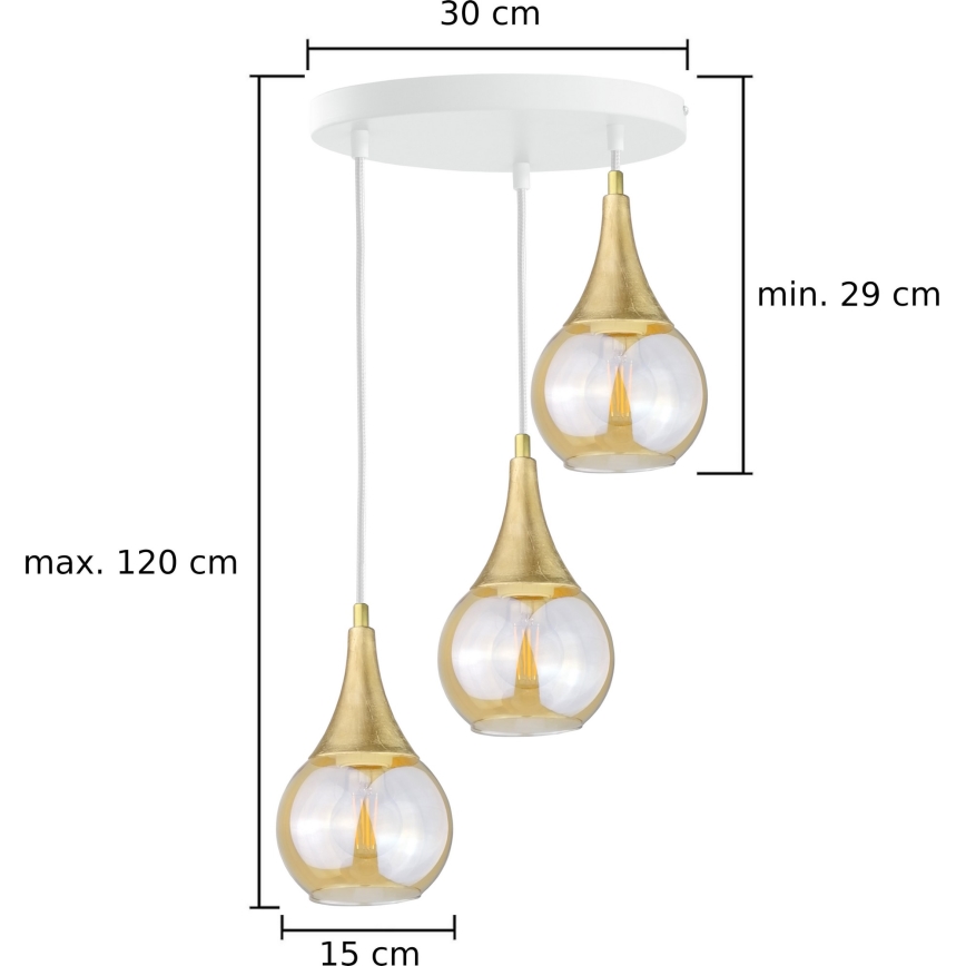 Lühter LACRIMA WHITE 3xE27/60W/230V d. 30 cm