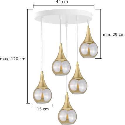 Lühter LACRIMA WHITE 5xE27/60W/230V d. 45 cm