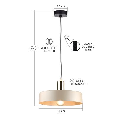Lühter LATTE 1xE27/60W/230V beež/must/läikiv kroom