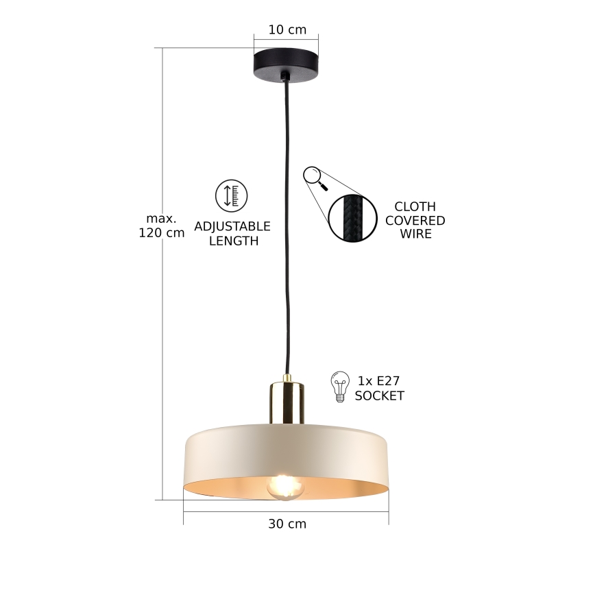 Lühter LATTE 1xE27/60W/230V beež/must/läikiv kroom