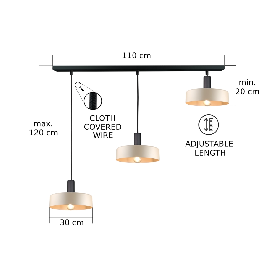 Lühter LATTE 3xE27/60W/230V beež/must