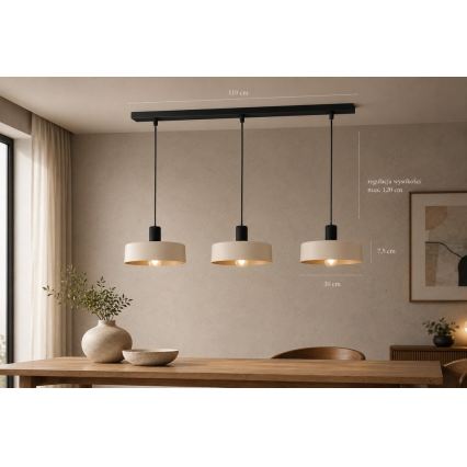 Lühter LATTE 3xE27/60W/230V beež/must