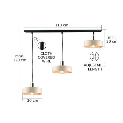 Lühter LATTE 3xE27/60W/230V beež/must/läikiv kroom