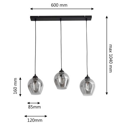 Lühter LILI 3xE27/15W/230V must/hall