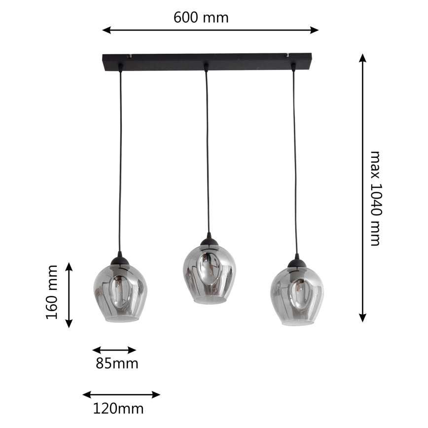 Lühter LILI 3xE27/15W/230V must/hall