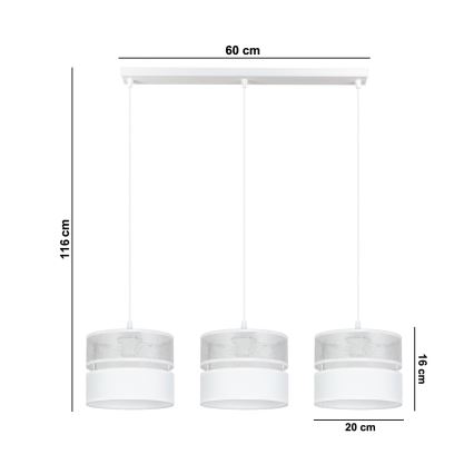 Lühter LIMA 3xE27/60W/230V hõbedane/valge