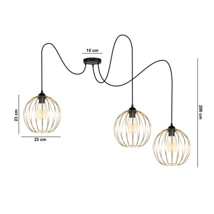 Lühter MATT 3xE27/60W/230V ämblik must/kuldne