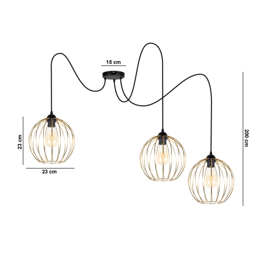 Lühter MATT 3xE27/60W/230V ämblik must/kuldne