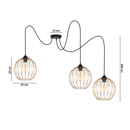 Lühter MATT 3xE27/60W/230V ämblik must/vask