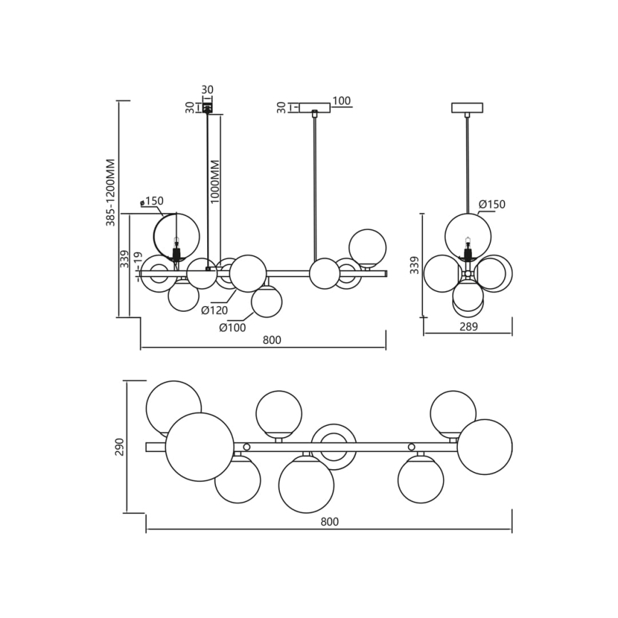 Lühter MILA 10xG9/9W/230V must/hall