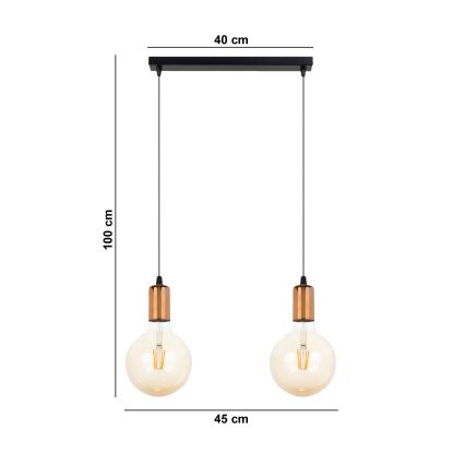 Lühter MIROS 2xE27/60W/230V must/vask