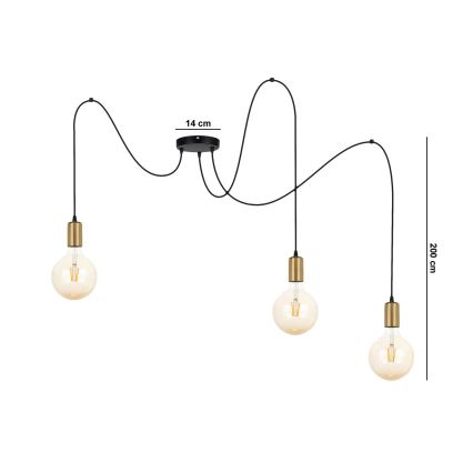 Lühter MIROS 3xE27/60W/230V ämblik must/kuldne
