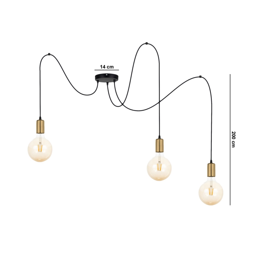 Lühter MIROS 3xE27/60W/230V ämblik must/kuldne