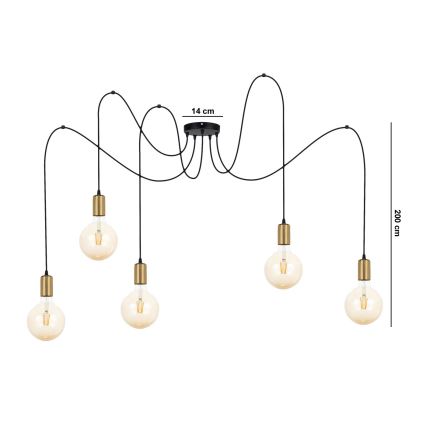 Lühter MIROS 5xE27/60W/230V ämblik must/kuldne