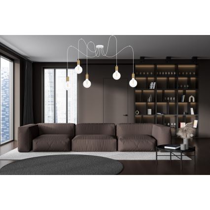 Lühter MIROS 5xE27/60W/230V ämblik valge/kuldne