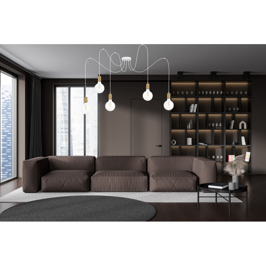 Lühter MIROS 5xE27/60W/230V ämblik valge/kuldne