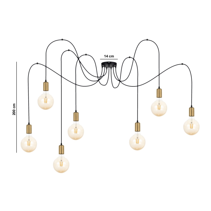 Lühter MIROS 7xE27/60W/230V ämblik must/kuldne