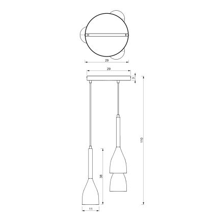 Lühter MUZA 3xE27/60W/230V ümmargune