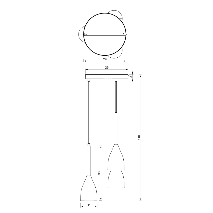 Lühter MUZA 3xE27/60W/230V ümmargune