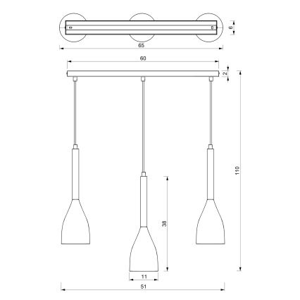 Lühter MUZA NEW 3xE27/60W/230V valge