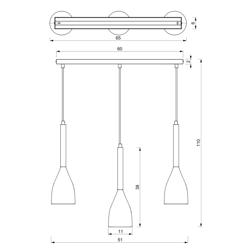 Lühter MUZA NEW 3xE27/60W/230V valge
