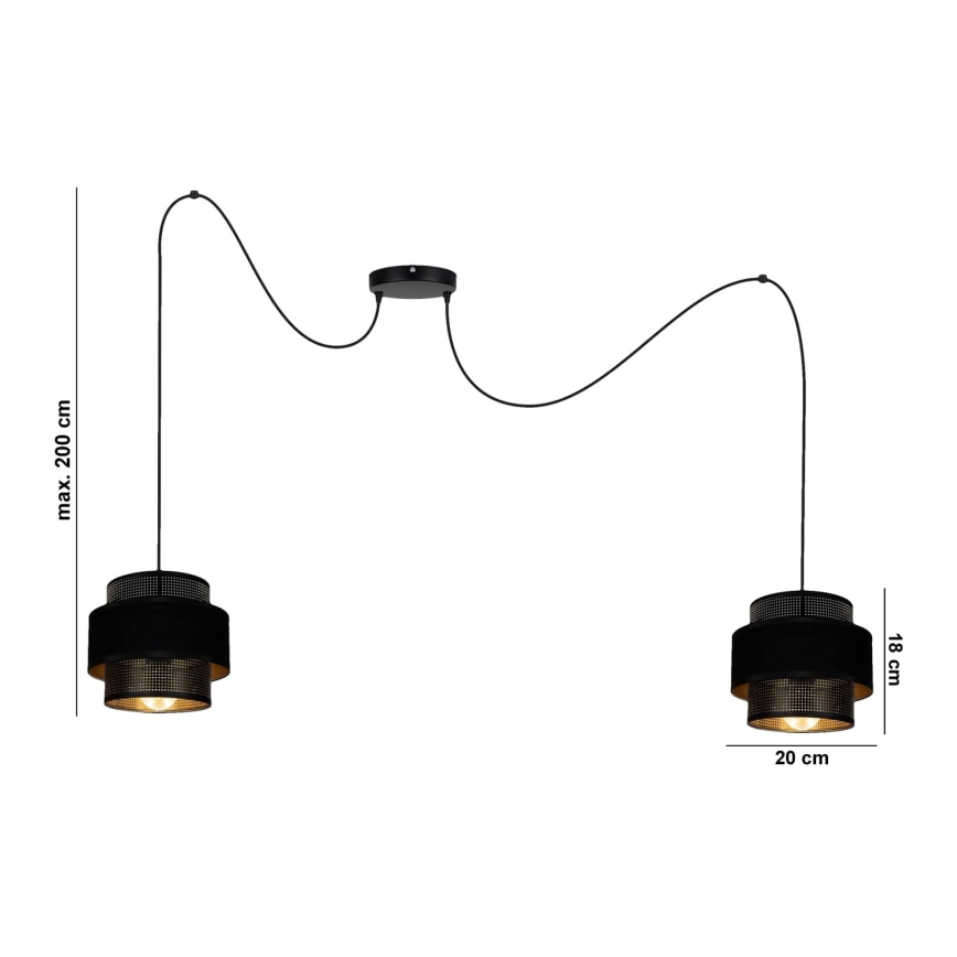 Lühter NESS 2xE27/60W/230V ämblik must