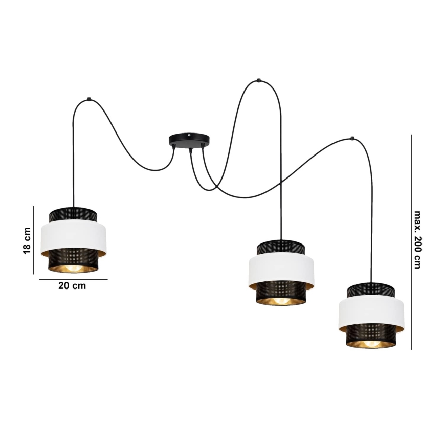 Lühter NESS 3xE27/60W/230V ämblik must/valge