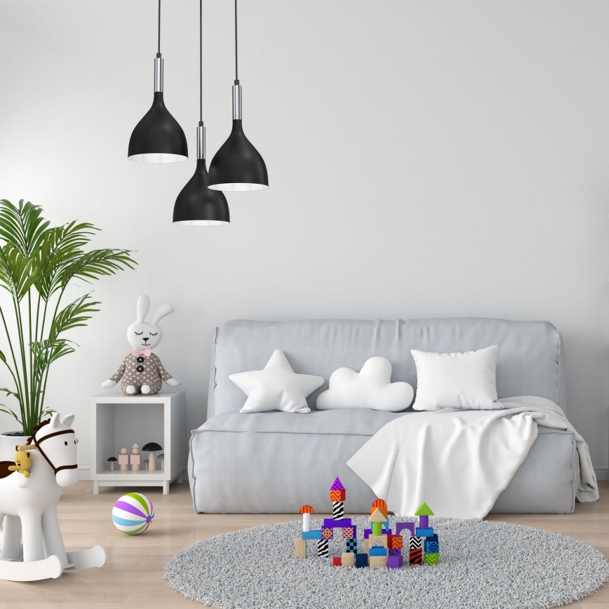 Lühter NOAK 3xE27/15W/230V must/läikiv kroom