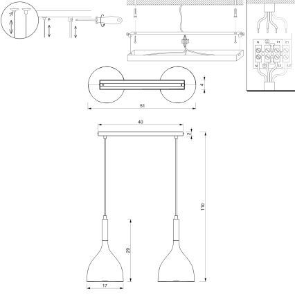 Lühter NOAK WOOD 2xE27/15W/230V must/pöök