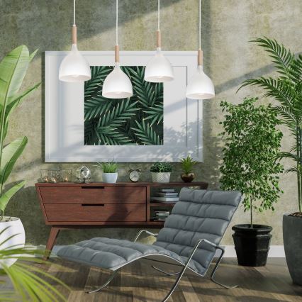 Lühter NOAK WOOD 4xE27/15W/230V valge/pöök