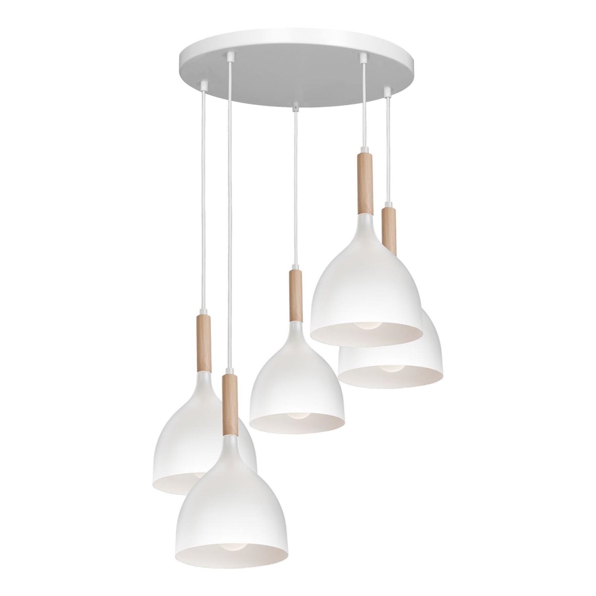Lühter NOAK WOOD 5xE27/15W/230V valge/pöök