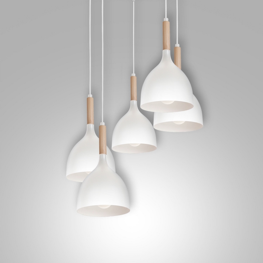 Lühter NOAK WOOD 5xE27/15W/230V valge/pöök