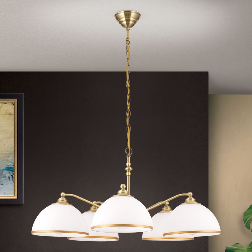 Lühter OLD LAMP 5xE27/40W/230V d. 75 cm valge/messing