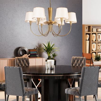 Lühter PARDO ahelaga 6xE27/40W/230V kuldne/kreemjas