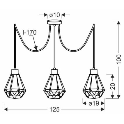 Lühter PRIMO 3xE27/60W/230V ämblik must/kuldne