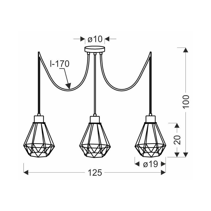Lühter PRIMO 3xE27/60W/230V ämblik must/kuldne