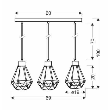 Lühter PRIMO 3xE27/60W/230V must/kuldne