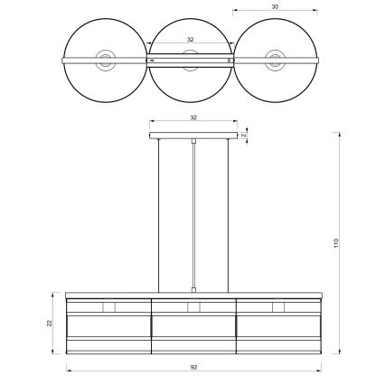 Lühter RIM 3xE27/60W/230V must/kuldne