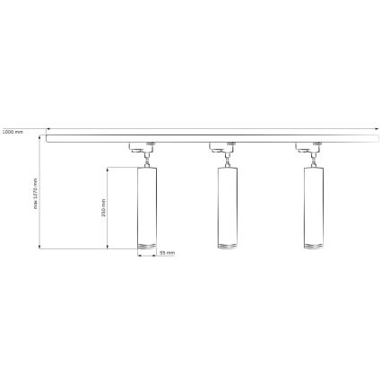 Lühter rööbassüsteemile PARIIS 3xGU10/10W/230V + 1 m siin süsteem valge