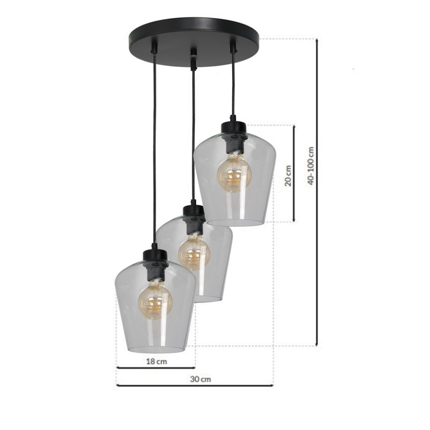 Lühter SANTIAGO 3xE27/60W/230V läbipaistev
