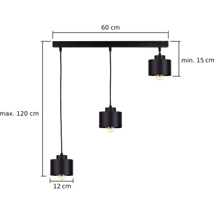 Lühter SIMPLY BLACK 3xE27/60W/230V