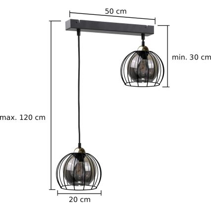 Lühter SOLO BLACK 2xE27/60W/230V must/kuldne